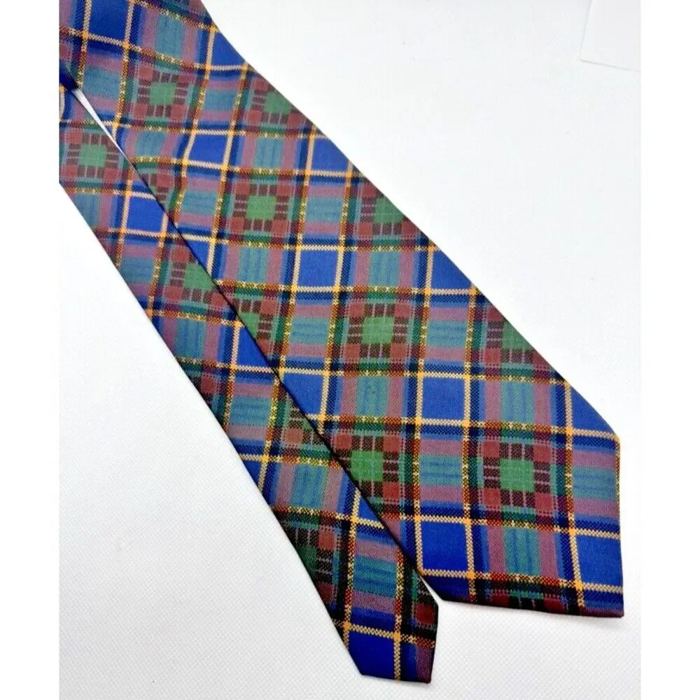 Abercrombie &‎ Fitch 100% Silk Tie Men VINTAGE Green Plaid 59